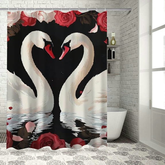 Patifu Swans Roses Neo-Romanticism Chic Modern Bathroom Shower Curtain 36"x72
