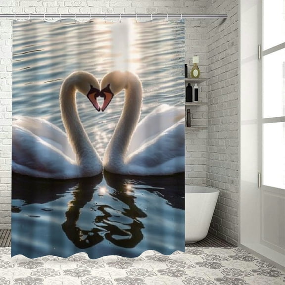 Patifu Swans Water Romance Shower Curtain Set 100% Polyester Washable 69"x72