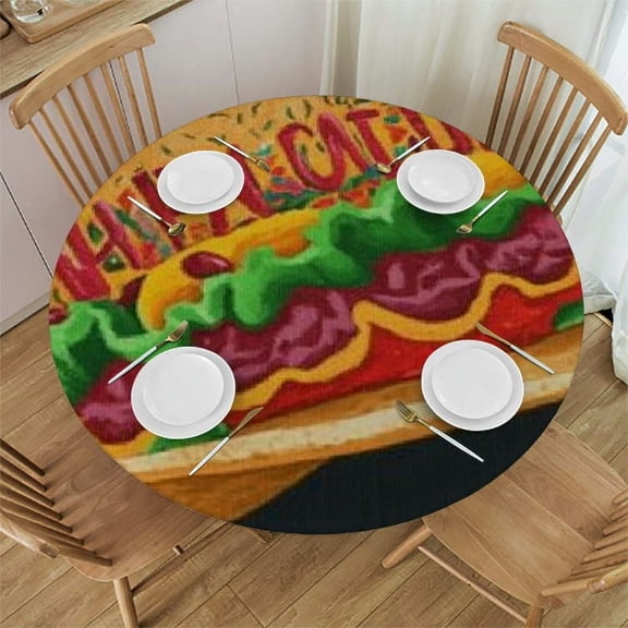 Patifu Taco Mexican Hat Round Tablecloth Stain-Resistant Washable 100% Polyester Table Cover for Indoor Outdoor Restaurant Wedding Party Decor 31"-35