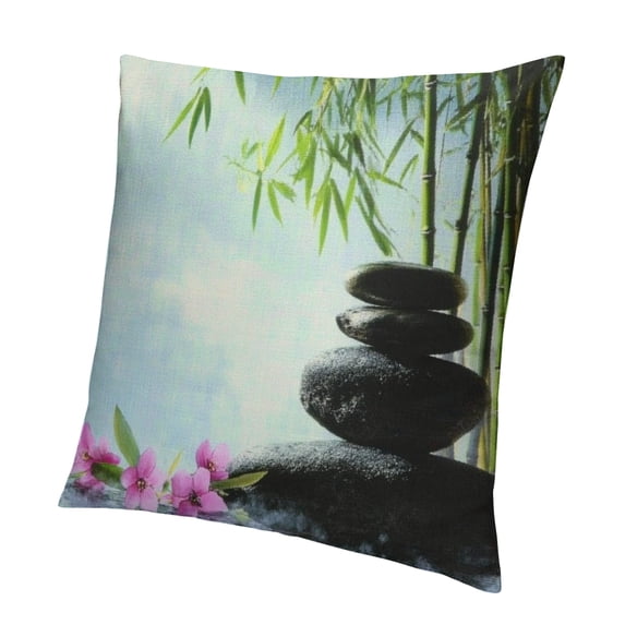 Patifu Teal Decorative Throw Pillow Cover Asian Zen Stone, Pillow Covers Meditation Japanese Bamboo Pattern Spa Room Decor for Living Room Couch Cushion Bed Indoor Home Decor 12x12in