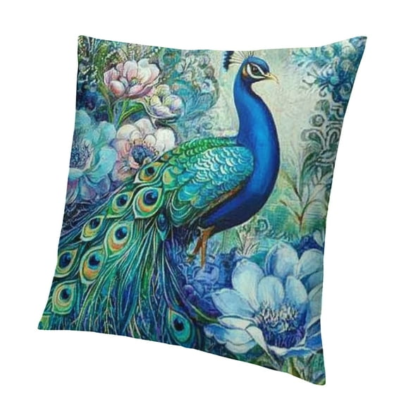 Patifu Teal Peacock Throw Pillow Cover, Vintage Watercolor Blue Peacock Gifts Decoration Pillowcases Home Sofa Couch Bed Decor Square Cushion Cover Pillow Cases 12x12in