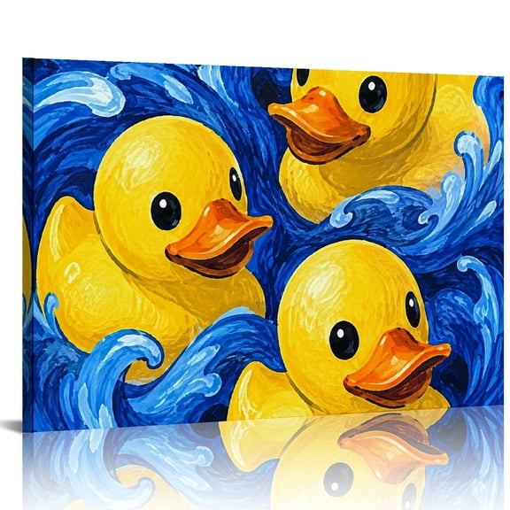 Patifu Three Ducks In Ocean Waves Modern Canvas Prints Wall Decor for Living Room Bedroom Bathroom 24x16in