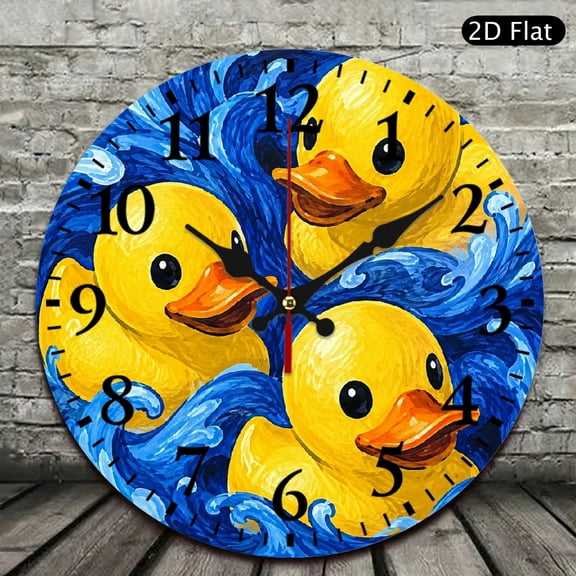Patifu Three Ducks In Ocean Waves Wooden Wall Clock 10 Inch Round Silent Sweep Movement 12x12in