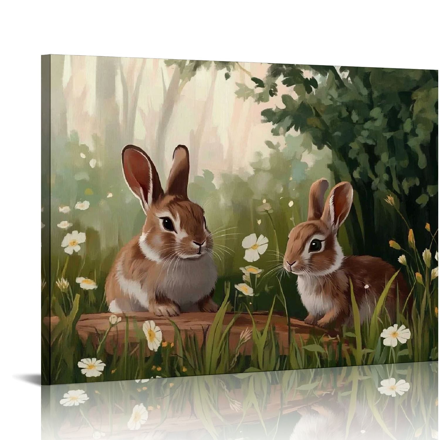 Patifu Three Easter Rabbits Canvas Wall Art Vintage Animal Landscape ...