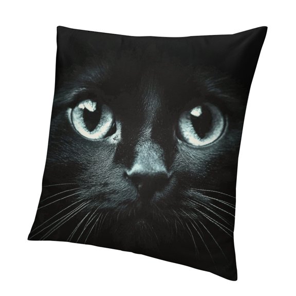 Patifu Throw Pillow Cover Black Cat Cute Face Lovely Animal Cool Kitten Kitty Eye Pattern Fashion Adorable Pet Decor Lumbar Pillow Case Cushion for Sofa Couch Bed Standard 20x20in
