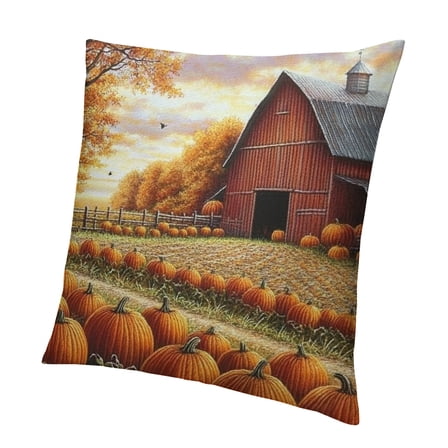 Patifu Throw Pillow Cover Thanksgiving Day Fall Leaves Pumpkins and Red Barn Throw Pillow Case,Home Decor Cushion Covers for Sofa Living Room Couch Bed 12x12in