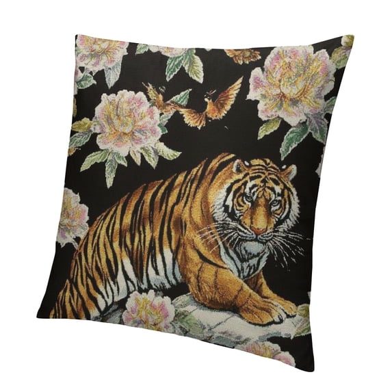 Patifu Throw Pillow Cover Tiger Beautiful Summer Tropical Flowers Crane Birds Square Pillow Case Cushion Cover for Home Car Decorative 24x24in