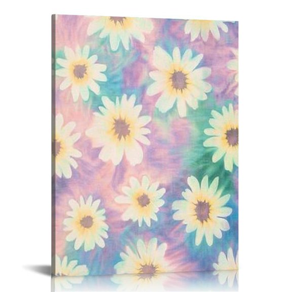 Patifu Tie Dye Flower Pattern Pastel Colors Print On Canvas Wall Art Decor for Living Room Bedroom Home Office 12x16 in