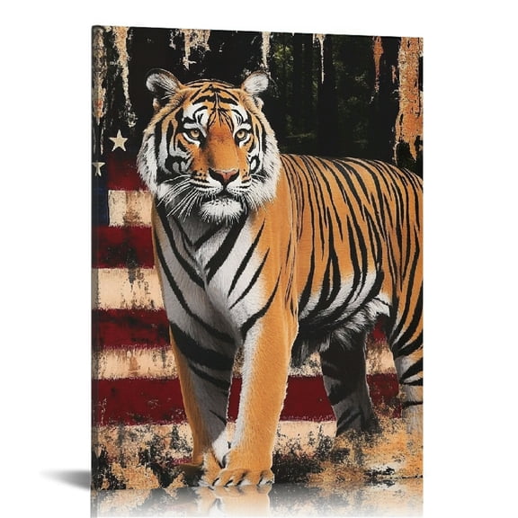 Patifu Tiger Flag Trees Canvas Wall Art for Living Room Bedroom Home Office Decor 12x16 in