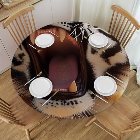 Patifu Tiger Jungle Yawning Round Tablecloth 100% Polyester Outdoor Picnic Camping and Indoor Kitchen Dining Party Table Cloth 31"-35