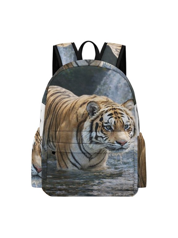 Tiger in The Stream Printed Oxford Backpack, Large Capacity Laptop Backpack, Water Resistant, Travel Daypack for College Work Commuting Adults,