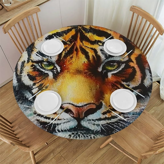Patifu Tiger Theme Round Tablecloth Stain-Resistant Washable for Indoor Outdoor Restaurants Weddings Parties Home - Table Cloth Tablecloth 42"-46