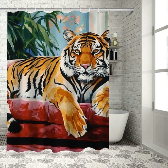 Patifu Tiger Theme Shower Curtain for Bathroom Decoration with Hooks, 100% Polyester Fabric, Waterproof, HD Print, Easy Installation, Machine Washable 36"x72