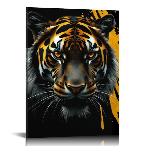 Patifu Tiger's Roar in Ink & Gold Vertical HD Print Framed Canvas Wall Art, Wall Art, Vertical HD Print Framed Canvas Wall Art Ready Hang Bedroom Dorm Living Room