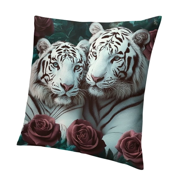 Patifu Tigers Throw Pillow Covers ,Green Rose Floral Pillow Cover,Wild Animal Theme Cushion Covers,Tigers Printed Decorative Pillow Covers for Decoration Indoor,White Green 22x22in