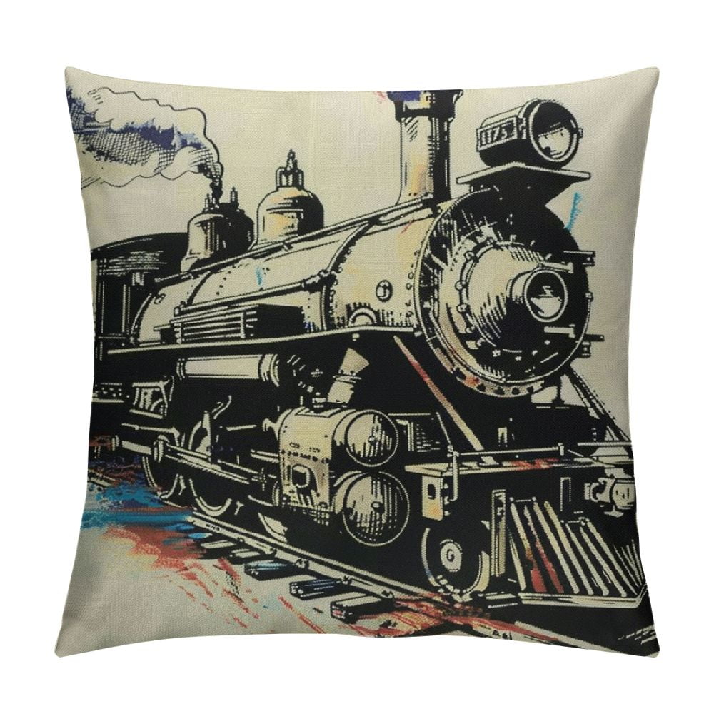 Patifu Train Throw Pillow Cover Vintage Train in Country Locomotive ...