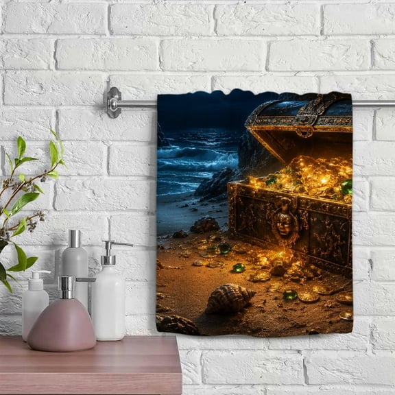 Patifu Treasure Chest In Sea Cave Polyester Kitchen Bathroom Hand Towel 29.5x13.8 Inches 29.5x13.8in