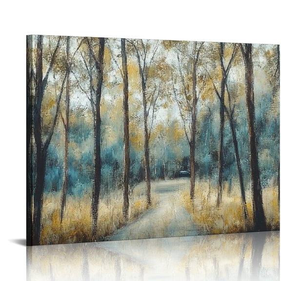 Patifu Tree Painting Wall Art Canvas: Textured Forest Landscape Picture Abstract Hand Painted Nature Print Decor Modern Large Artwork for Office Home Dining Room Bedroom 20x16in