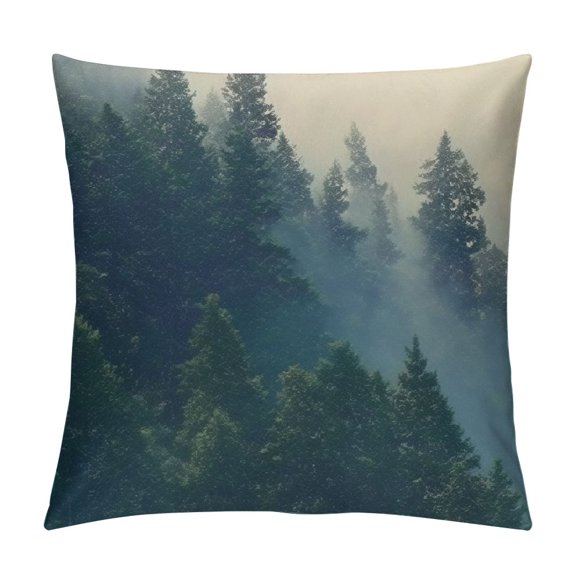 Patifu Trees Fog Graphic Decorative Pillow Cover for Home Couch Living Room Bed Sofa, Short Plush Cushion Throw Pillowcase Home Furnishing 12x12in