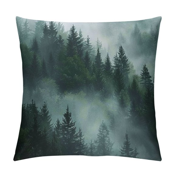Patifu Trees Fog Graphic Decorative Throw Pillow Cover for Home Couch Living Room Sofa Square Home Furnishing Short Plush 20x20in