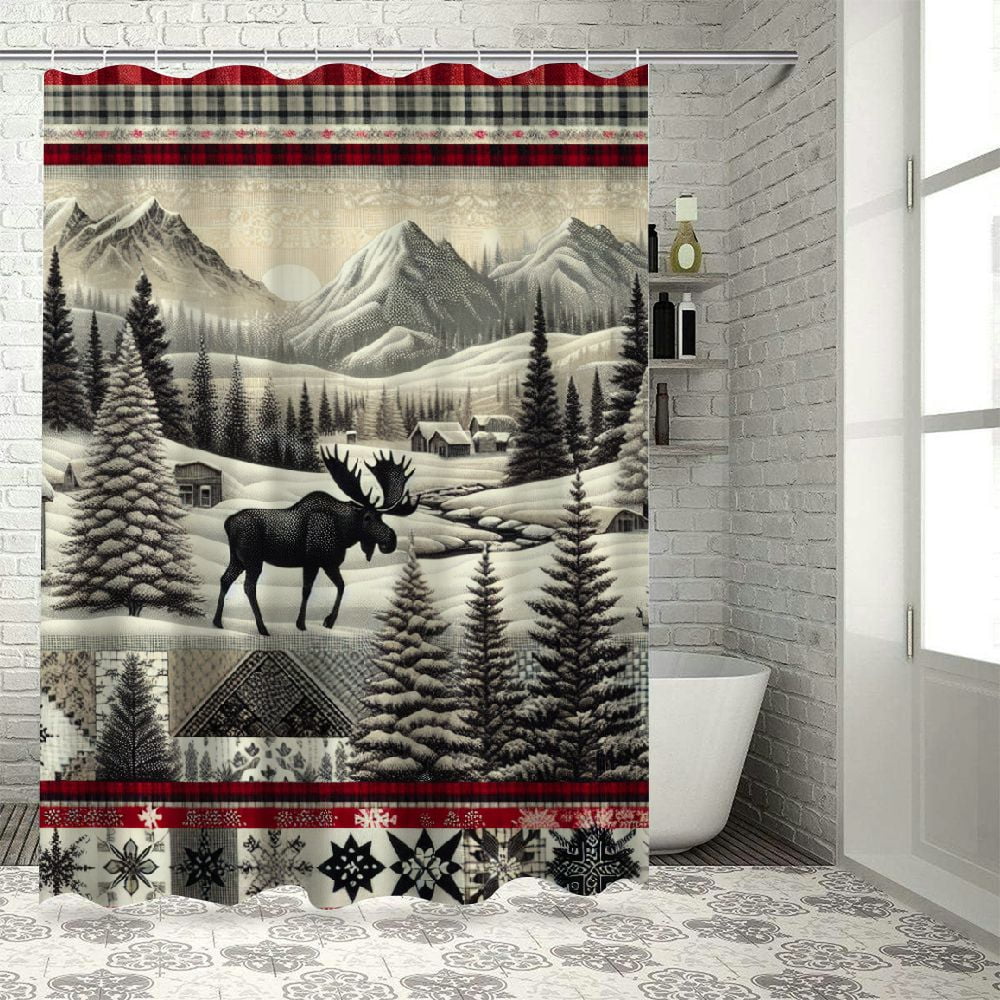 Patifu Trees Mountains Moose Bathroom Decor Set with Hooks, Colorful