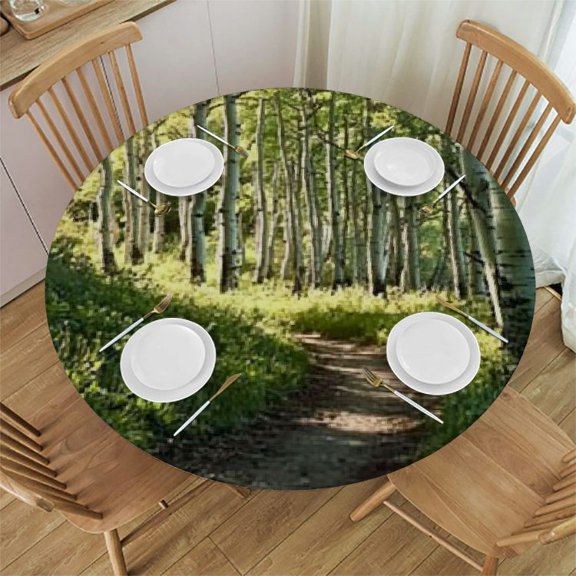 Patifu Trees Path Forest Round Tablecloth 100% Polyester Stain-Resistant Washable for Indoor and Outdoor Use - Ideal for Restaurants, Weddings, Parties - Table Cloth 31"-35