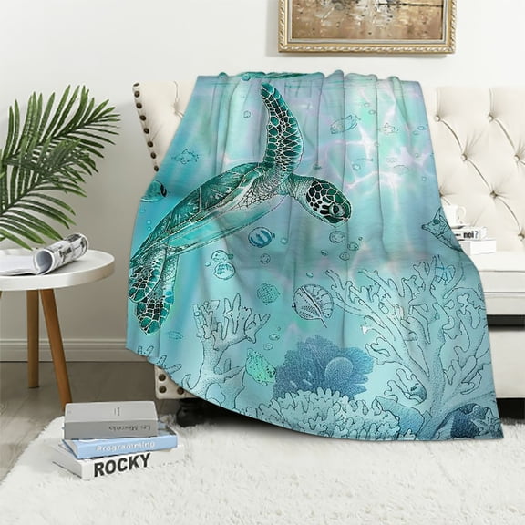 Patifu Turtle Sea Life Underwater Warm Lightweight Blanket Soft Fleece Blankets For All Seasons 40x50in