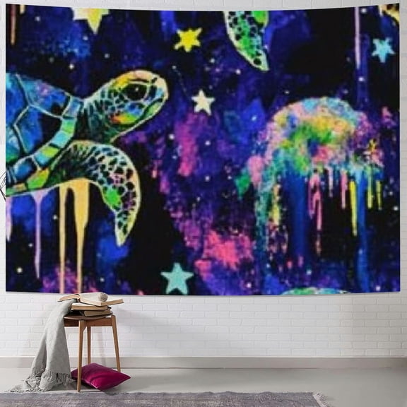 Patifu Turtles Stars Paint Drips Tapestry Wall Hanging Unique Style Graphic Art for Living Room Bedroom Dorm Farmhouse Decor 40x60inch