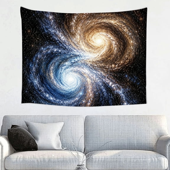 Patifu Two Spiral Galaxies Dancing Polyester Tapestry Wall Hanging for Bedroom Living Room Dorm 40*30in