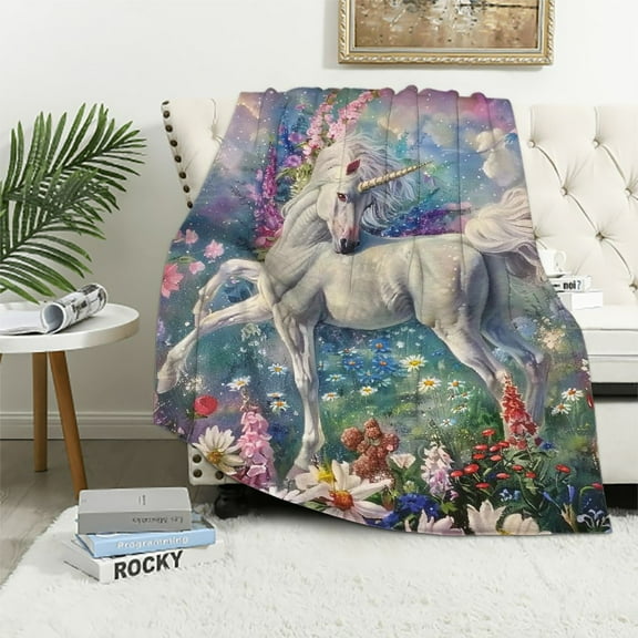Patifu Unicorn Blanket Unicorn Gifts for Girls Super Warm Soft Cozy Magic Unicorn Kingdom Fleece Throw Blanket Plush Flannel Blankets for Girls Women Birthday Gifts 50"X60" White