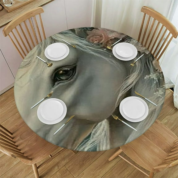 Patifu Unicorn Flowers Fantasy Round Tablecloth 100% Polyester Stain-Resistant Washable for Indoor and Outdoor Restaurants Weddings Parties Home Kitchen Decoration 31"-35