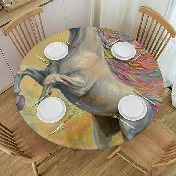 Patifu Unicorn Flowers Rainbow Round Tablecloth 100% Polyester Stain-Resistant Washable Ideal for Indoor Outdoor Restaurants Weddings Parties 38"-42