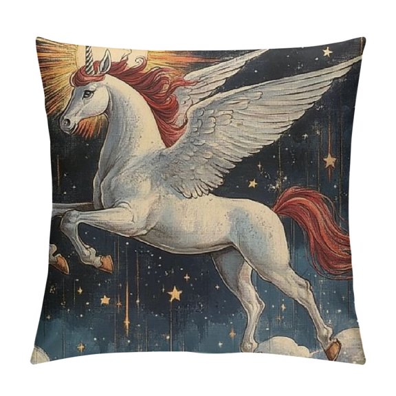 Patifu Unicorn Star Sky Graphic Decorative Throw Pillow Cover Short Plush Cushion for Home Couch Living Room Bed Sofa - 1PC Pillowcase Home Furnishing 18x18in