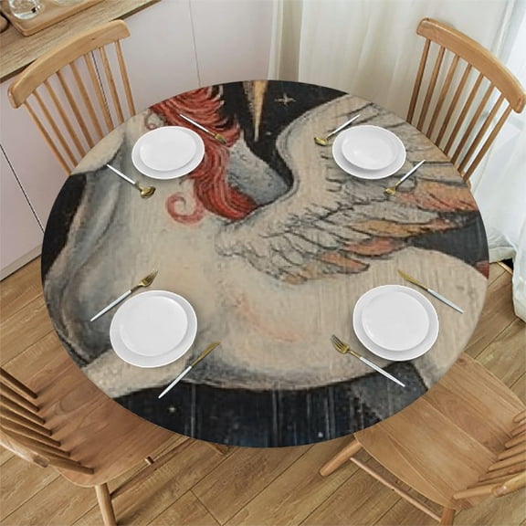 Patifu Unicorn Wings Star Round Tablecloth with Stain-Resistant 100% Polyester Fabric for Indoor Outdoor Dining Weddings Parties - Waterproof and Washable 31"-35