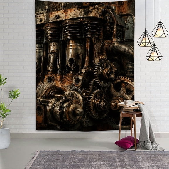 Patifu Vertical Print Wall Hanging Tapestry Rusty Engine Metal Gears Aesthetic Home Decor for Bedroom Dorm Living Room 60*80in