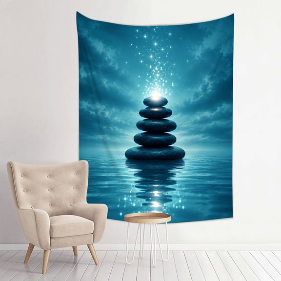 Patifu Vertical Print Wall Hanging Tapestry Stacked Stones With Sparkles On Water Aesthetic Home Decor for Bedroom Living Room Dorm 30*40in