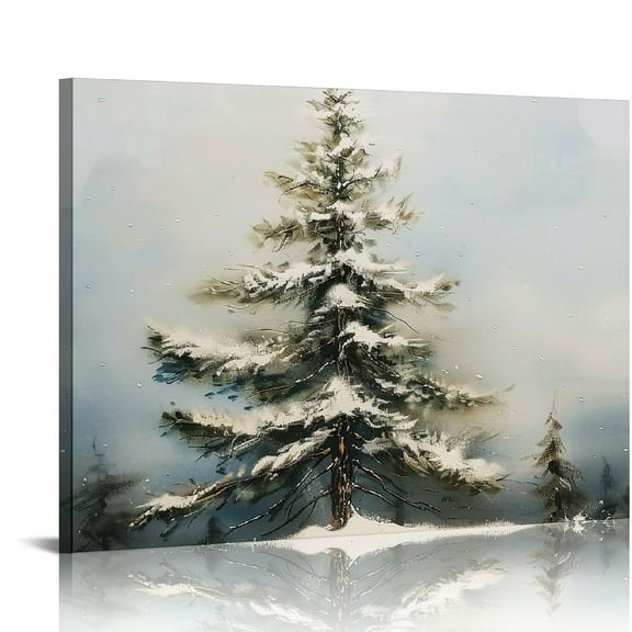 Patifu Vintage Christmas Canvas Wall Art Pine Tree Winter Scene Wall Art Botanical Print Pictures Poster Landscape Painting Room Aesthetic 16x12in