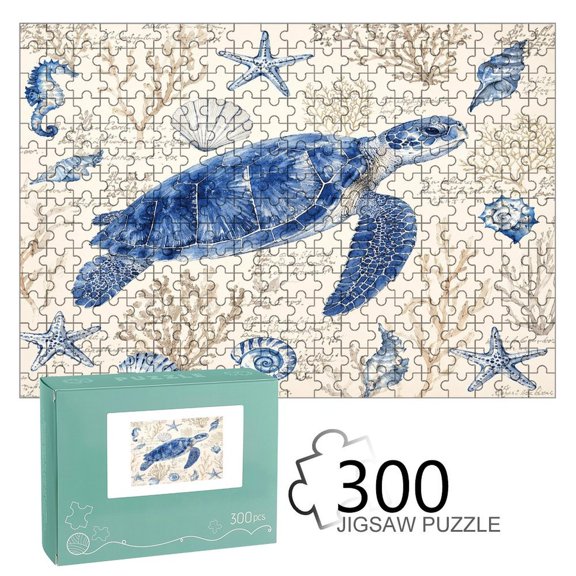 Patifu Vintage Sea Turtle Shell Watercolor Jigsaw Puzzle for Adults,Precision‑Cut Cardboard Puzzle with Reference Poster for Relaxation,Family Game and Gift‑Ready