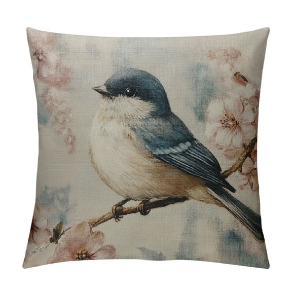 Patifu   Vintage Spring Flower Decorative Throw Pillow Covers Pillow Cases Cushion Cases Burlap Toss Throw Pillow Covers   for Living Room,Couch and Bed (Blue Bird) 12x12in
