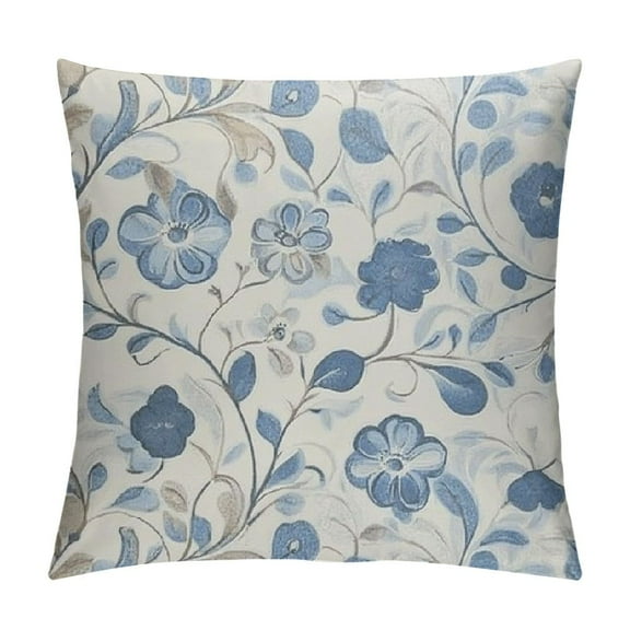 Patifu  Vintage Throw Pillow Cushion Cover, Oriental Scroll with Swirling Leaves with Eastern Design Inspirations, Decorative Square Accent Pillow Case,  Slate Blue Beige Tan 12x12in