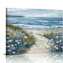 Patifu Wall Art for Bedroom Decor - Farmhouse  Beach Coastal Vintage Floral Ocean Wall Picture Daisy Flowers Sea Canvas Print Nautical Neutral Seascape Artwork for Home Living Room 20x16in