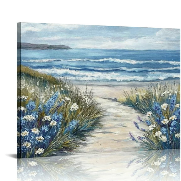 Patifu Wall Art for Bedroom Decor - Farmhouse  Beach Coastal Vintage Floral Ocean Wall Picture Daisy Flowers Sea Canvas Print Nautical Neutral Seascape Artwork for Home Living Room 20x16in