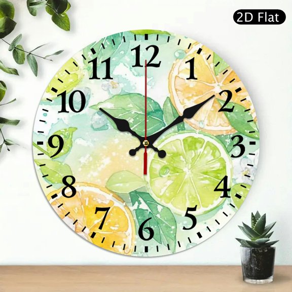 Patifu Wall Clock Battery Operated, Citrus Ice Wash Print, Battery Operated (AA Not Included), Lobby Corridor Dining Room Bedroom Office Classroom