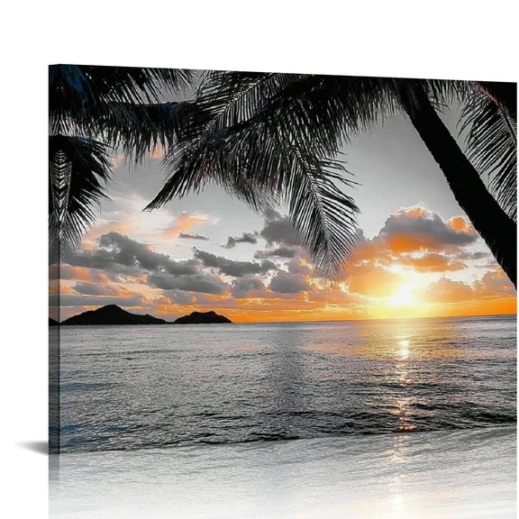 Patifu Wall Decor Living Room Black and White Beach Wall Art Sunset Seascape Pictures Palm Canvas Prints Art Wall Decor Bedroom Ocean  Painting for Home Office Decoration Scenery Artwork 20x16in