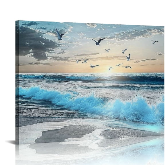 Patifu Wall Decor For Living Room Canvas Wall Art For Bedroom Office Decorations Blue Sea Wave Ocean Paintings Beach Wall Pictures Canvas Artworks Modern Home Decor Mural Ready To Hang  16x12in