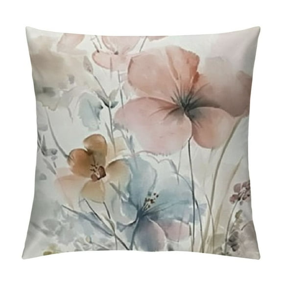 Patifu Watercolor Floral Pillow Covers Brown Cream Grey Teal Flower Couch Pillow Cases Rustic Abstract Modern Throw Pillows Set Home Decor for Living Room Bedroom Bed Cushion Outdoor 12x12in