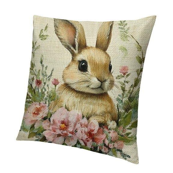 Patifu Watercolor Rabbit Throw Pillow Covers Cute Bunny Flowers Cushion Cases Decorative Pillow Cases for Couch Sofa Bedroom 12x12in