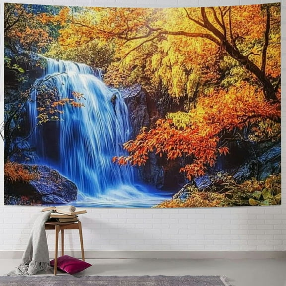 Patifu Waterfall Tapestry Forest Nature Landscape Tapestry Wall Hanging Scenic Tree Mountain Sunset Tapestry Natural Sunrise Tapestry for Room Decor 40x60inch