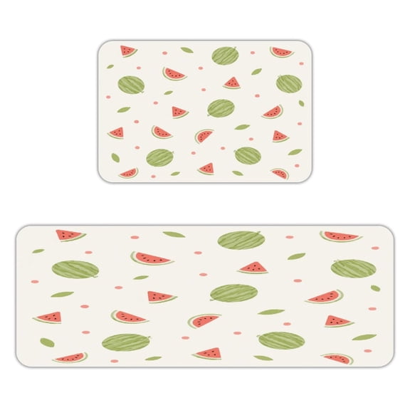 Patifu Watermelon Dots Kitchen Mats for Floor, Sets of 2, Soft Washable, Clear Print, Non Skid Waterproof Kitchen Rug for Sink Floor Sink Laundry Bar Office Room Home Cooks