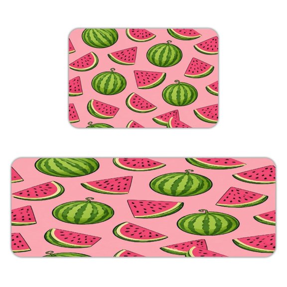 Patifu Watermelon Print Kitchen Mats for Floor, Sets of 2, Soft Washable, Clear Print, Non Skid Waterproof Kitchen Rug for Sink Floor Sink Laundry Bar Office Room Home Cooks